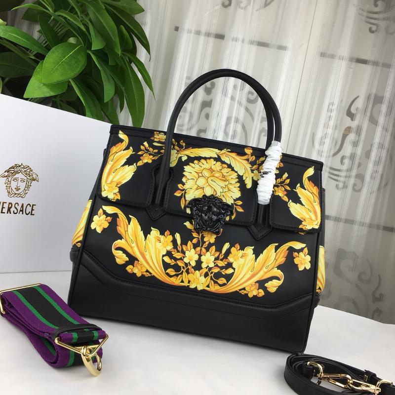 Versace Chain Handbags DBFF453 full leather printing black, yellow, and black